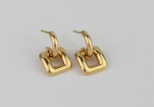 A pair of 18ct yellow gold earrings signed 'Tiffany'  - of buckle shape, suspended from half-