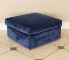 A Loaf Chatnap Storage Footstool - square, upholstered in Royal blue velvet, the removable seat