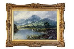 Alfred de Breanski Snr. (1852-1928) Cattle watering in a misty Highland landscape oil on canvas,