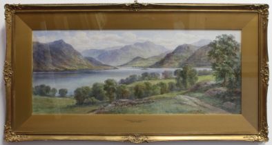 Ralph Morley (fl.1870-1900) 'Ullswater from Gowbarrow", the Lake District watercolour, signed and