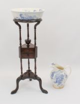 A George III style mahogany washstand - second half 20th century, the circular bowl frame raised