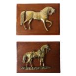 A George III period brass relief horse plaque - the reverse with punched date '1760', well cast with