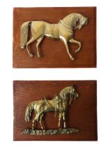 A George III period brass relief horse plaque - the reverse with punched date '1760', well cast with