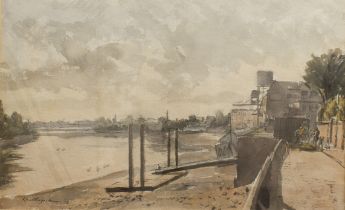 Karl Hagedorn (German 1889-1969) The Thames at Chiswick ink and watercolour, signed and dated  (