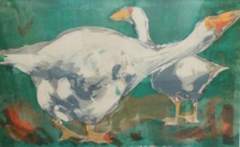 After Alison Milner-Gulland 'Geese' coloured litho, signed lower left 13¾  x 22½ in (35 x 57 cm);