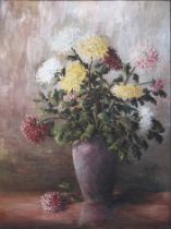 W. Rischoff (20th century) Still life of dahlias in a vase oil on canvas, signed lower right,