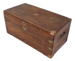 A late 19th century brass bound camphorwood chest - with rebated ring handle to lid and brass side