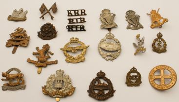 Twenty British Army cap and other badges, mostly first half of the 20th century: The