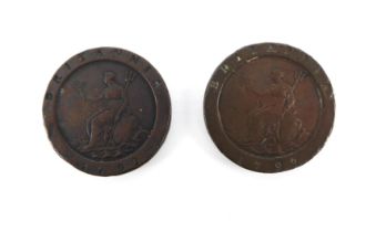 Two 1797 George III cartwheel pennies