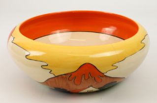 A Clarice Cliff 'Mountain' (shape 56) rounded bowl - black printed Bizarre mark, 25 cm diameter,