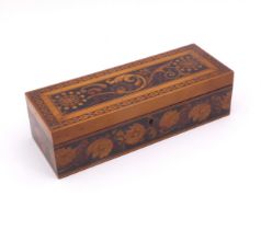 A 19th century Tunbridge ware glove box by Edmund Nye - rectangular form, the lid with a central