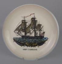 A Gray's Pottery charger depicting "Ship Caroline", 31.5 cm diameter