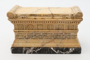 A Grand Tour marble inkwell in the form of Scipio's tomb - in carved Sienna marble, the removable