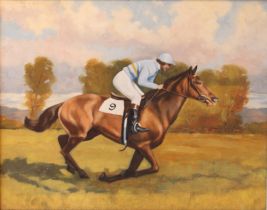 English School (mid-20th century) Point to point rider in a summer landscape oil on canvas,