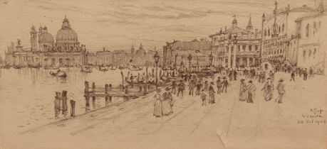 Colonel Robert Charles Goff, RE (British, 1837-1922) 'Venice Promenade, Grand Canal, 1906) pencil,