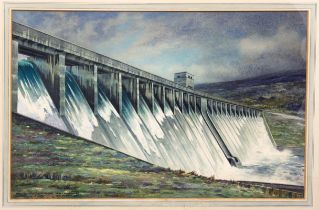 Gordon N Gunn FIAS FRSA (1916-1980) Glascarnoch Dam, Aultguish, Ross-shire watercolour, signed and