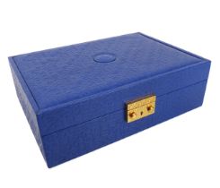 A Rolex blue embossed leather jewellery box - 1980s, ref. 51.00.01, the rectangular box with all