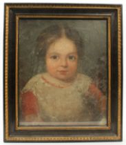 English School (mid-19th century) Portrait of a young girl, half length, in a red and white short