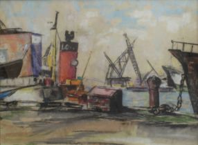 Modern Continental School Busy docks scene pastel 16¾ x 22¾ in (42.5 x 57.5 cm); frame size 56 x