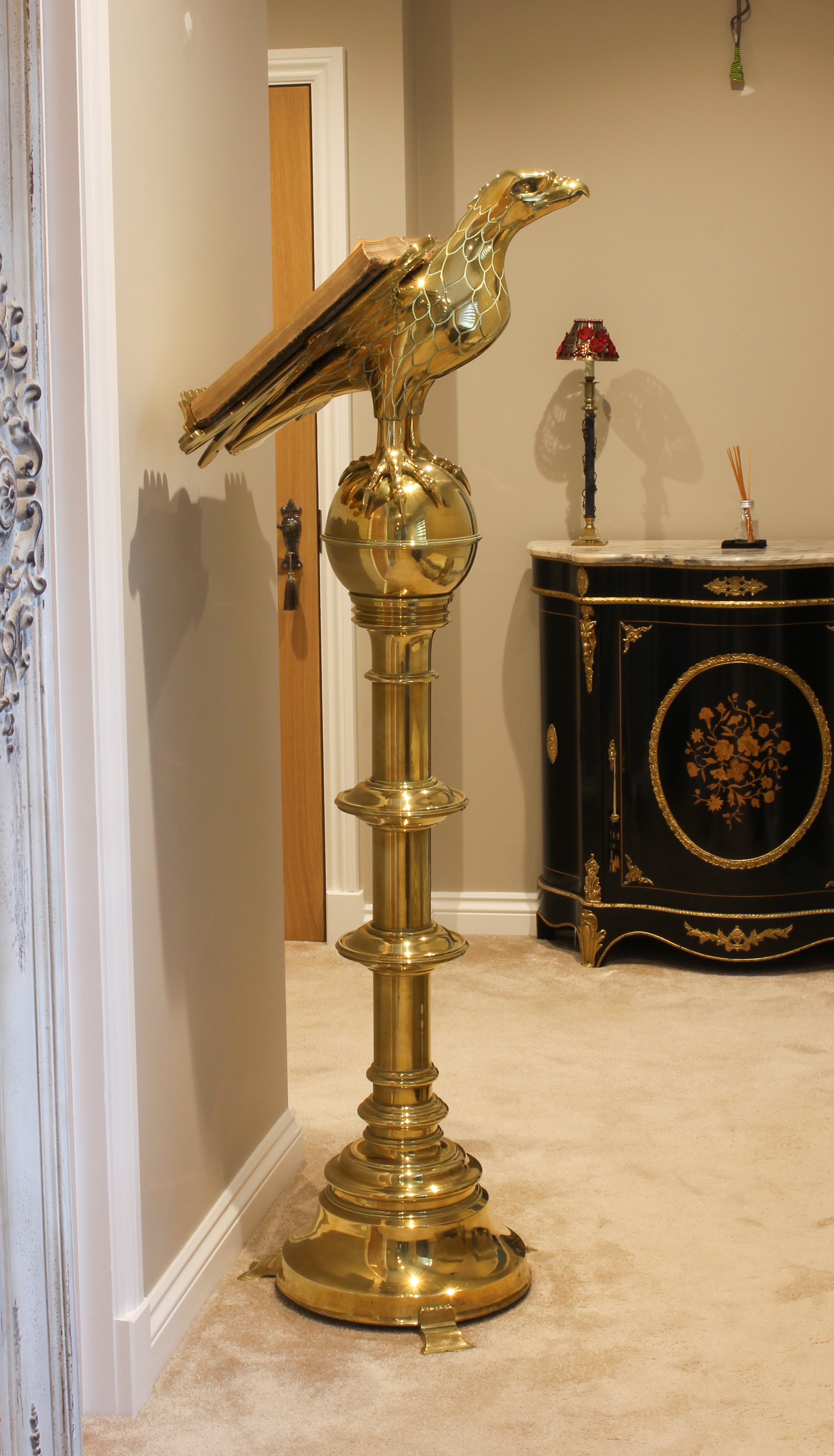 An impressive brass eagle lectern - early 20th century, the eagle with wings outstretched to form