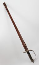 A Coldstream Guards officer's sword and leather scabbard - 32" blade numbered 108121, etched crown