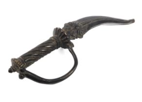 An Indian ornamental bronze kris-type dagger - 20th century, with very dark brown patination, 27.5