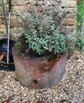 A carved limestone D-shaped garden trough