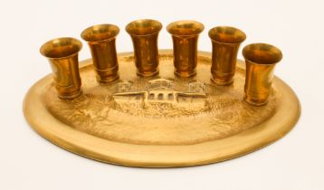 A set of six WW2 trench art beakers formed from 25 mm shell cases (5.5 cm high, rim diam. 3.9 cm)