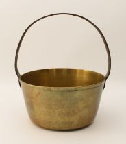 A 19th century brass and wrought iron preserve pan - the hooped iron handle with copper rivetted