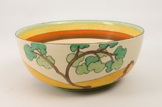 A Clarice Cliff 'Bridgewater' (Green) circular bowl - 1930s, painted with green trees, blue roofed