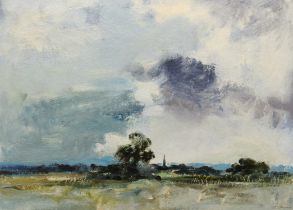 **Modern British School, in the style of Edward Seago 'The Spire, Holbrook' oil on board,