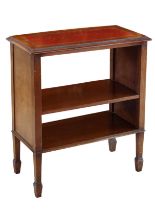 An Edwardian mahogany open bookcase of small proportions - the moulded top with inset gilt tooled