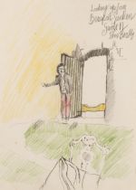 **John Bratby (British, 1928-1992) 'Looking up from Beauport Sunken Garden' coloured pencil