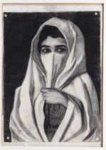 **José Cruz Herrera (Spanish 1890-1972) Portrait head and shoulders of a Moroccan girl wearing a