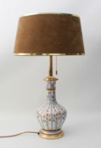 A Sèvres-style porcelain vase lamp - modern, of bottle form with printed trailing pink, red and blue