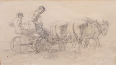 English School (early 20th century) Haymaking pencil drawing, unsigned, plain oak frame 9 x 14¼
