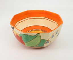 A Clarice Cliff 'Tulip' octagonal bowl - c.1931, painted with red tulips and blue harebells above