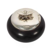 A silver and rosewood ring box - Maxwell, Aylwin & Co., London 1998, of bun form, the silver lid