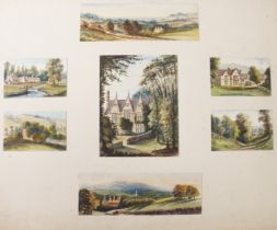 A group of small watercolours of Upper Slaughter, Gloucestershire - second half 19th century, pasted