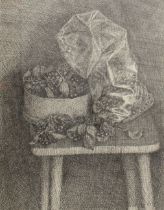 Modern Continental School Still life with olives on a table ink on paper, indistinctly signed and