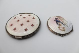 Two mid 20th century silver and enamel powder compacts - J. G. Ltd., Birmingham 1947 and 1948, the