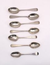 Six 18th and 19th century silver Old English pattern dessert spoons - including a set of three