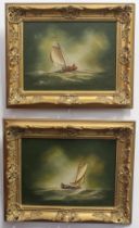 Philip Marchington (b.1934) 'Dutch Schuyt'; 'Lading Sloop' a pair, oil on canvas, signed, gilt swept