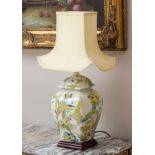 An Oriental style vase lamp - modern, the earthenware lamp of square baluster form, decorated with