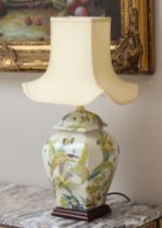 An Oriental style vase lamp - modern, the earthenware lamp of square baluster form, decorated with