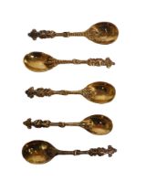 A set of five silver gilt salt/egg spoons, probably German (39.4g)