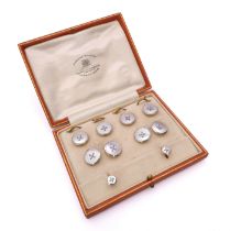 A good cased set of 18ct gold, platinum and mother of pearl cufflinks and shirt and collar studs -