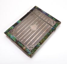 A silver, abalone shell and mother of pearl card case