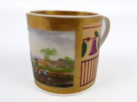 A 19th century Continental porcelain cabinet coffee can - painted with racehorses in a landscape