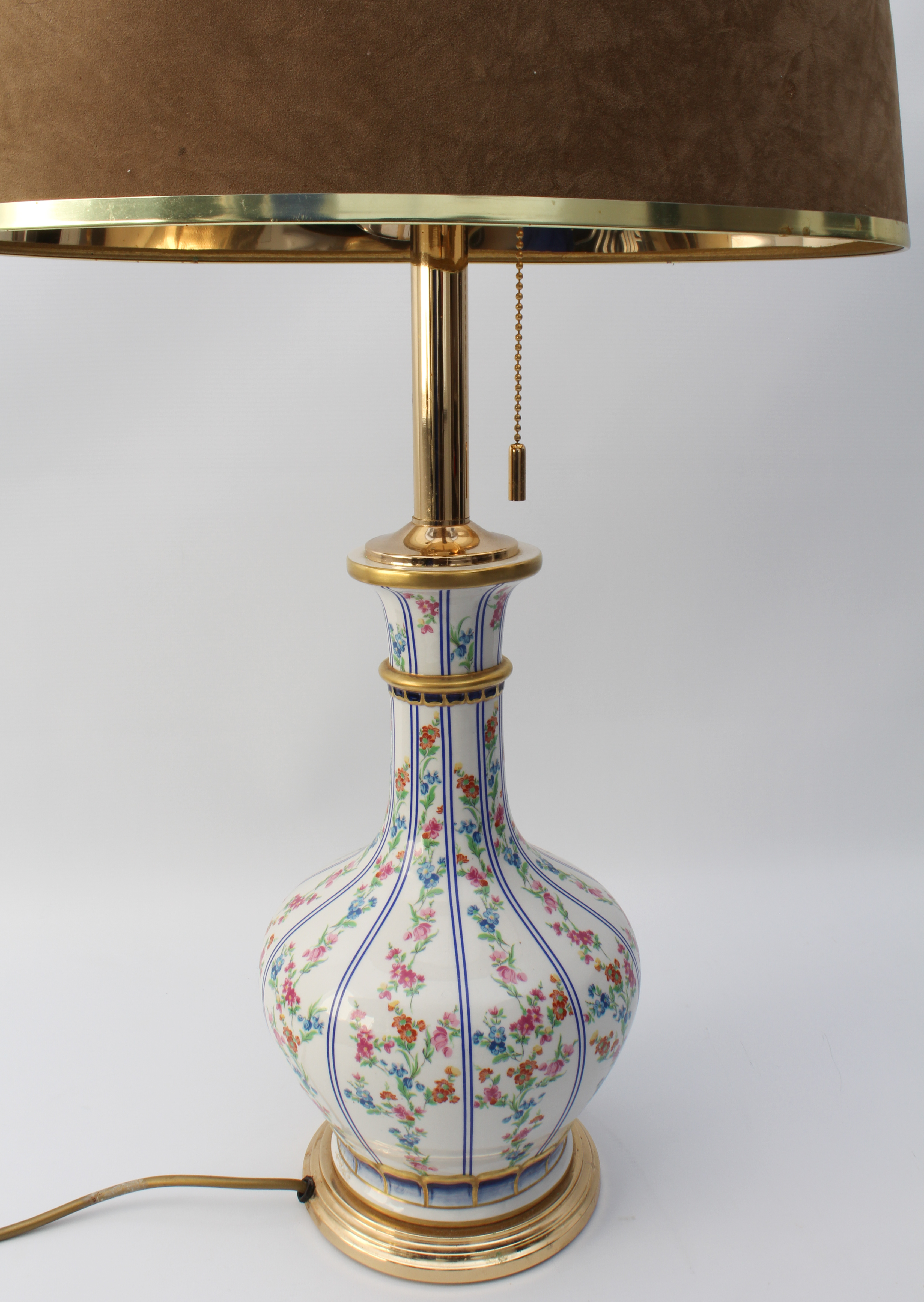 A Sèvres-style porcelain vase lamp - modern, of bottle form with printed trailing pink, red and blue - Image 2 of 2